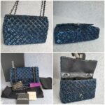Chanel Medium Single Flap Bag Blue Lambskin/Sequins with Silver Hardware #OTOT-2 - Image 2