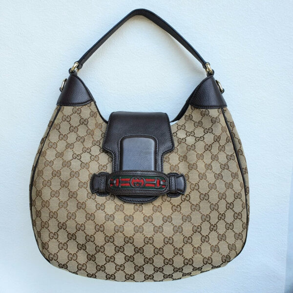 Gucci Hobo Brown Canvas with Leather and Gold Hardware #OTRO-1