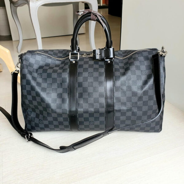 LV Keepall 45cm N41418 Damier Graphite Coated Canvas with Leather and Silver Hardware #OTTT-1