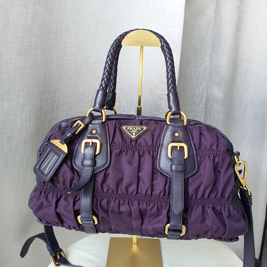 Prada Gaufre BL0397 Purple Nylon with Lambskin and Gold Hardware Bag #GUECY-2