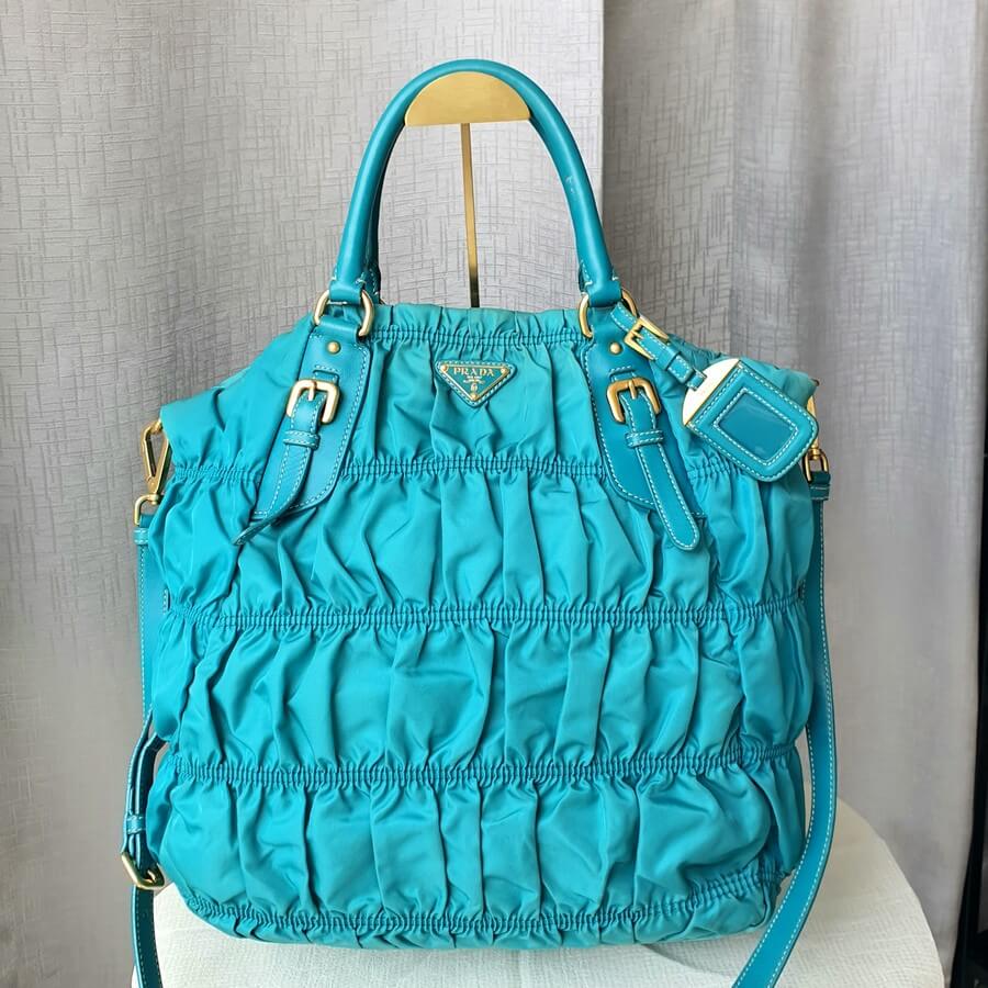 Prada Gaufre BN1611 Turquoise Nylon with Leather and Gold Hardware Bag #GUECY-1