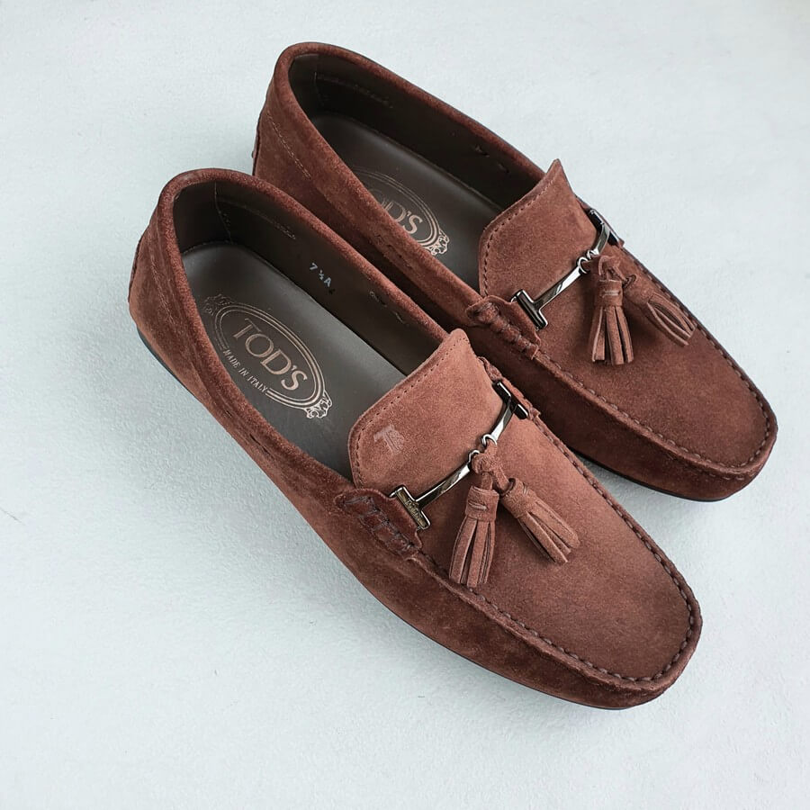 Tods Loafers Size 7.5A Brown Suede Leather Shoes #GUECS-2