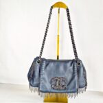 Chanel Accordion Flap Bag Dark Grey with Lambskin and Ruthenium Hardware #OOUO-1