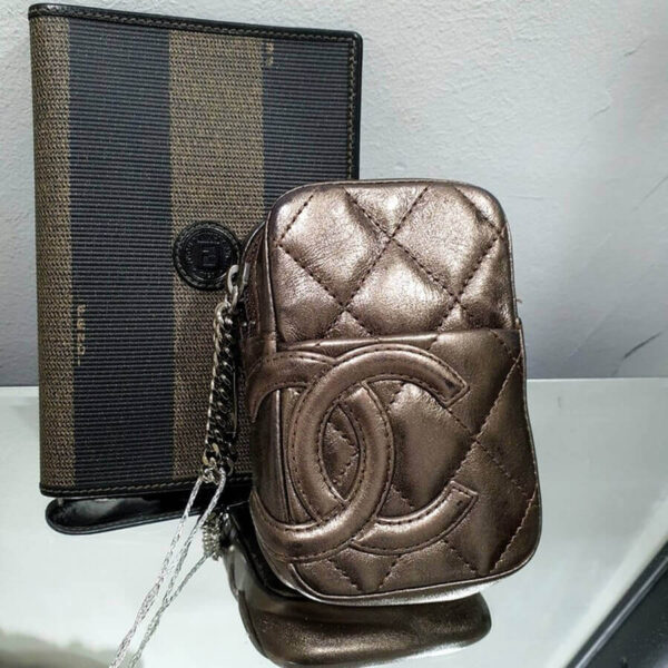 Chanel Cambon Pouch Bronze Leather with Silver Hardware #TSTT-2