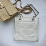 Chanel Deauville Bag Light Cream with Glazed Calf Leather and Silver Hardware #OOEU-1