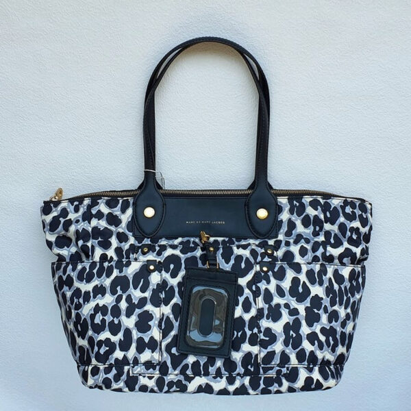 Marc Jacobs Shopper Black/White Nylon with Leather and Gold Hardware #OSSC-3