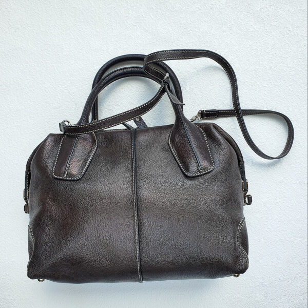 Tods 2way Bag Dark Brown Leather with Silver Hardware #OOLR-5