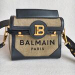 Balmain Crossbody Bag Black/Brown with Leather/Canvas and Gold Hardware #OOUO-6 - Image 3