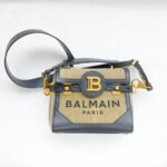 Balmain Crossbody Bag Black/Brown with Leather/Canvas and Gold Hardware #OOUO-6