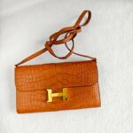 Hermes Constance To Go Long Wallet Brown with Alligator and Gold Hardware #EEEE-0