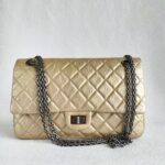 Chanel 2.55 Large Double Flap Light Gold with Aged Calfskin and Ruthenium Hardware #ORUY-4