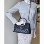 Chanel Coco Handle Medium Black/Maroon with Grained Calfskin/Lizard Skin Handle and Rustic Gold Hardware #OREE-1 - Image 36