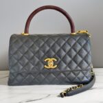 Chanel Coco Handle Medium Black/Maroon with Grained Calfskin/Lizard Skin Handle and Rustic Gold Hardware #OREE-1