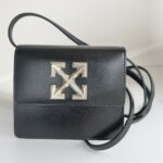 Off White Mini Jitney Crossbody/Waist Pouch/Clutch Black with Box Leather and Silver Hardware #ORUC-2