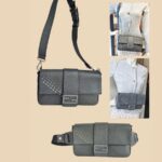 Fendi Baguette Crossbody/Belt Bag Grey with Calf Leather/Canvas and Silver Hardware #ORSL-2