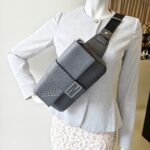 Fendi Baguette Crossbody/Belt Bag Grey with Calf Leather/Canvas and Silver Hardware #ORSL-2 - Image 30