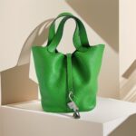 Hermes Picotin 22cm Bamboo Green with Clemence Leather and Palladium Plated Hardware #ORRE-2
