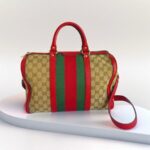 Gucci Boston Bag Brown Canvas with Red Leather and Gold Hardware #GUEOR-1