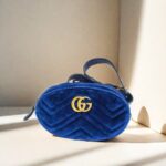 Gucci Marmont Waist Bag Blue Velvet with Leather and Gold Hardware #ORRT-4