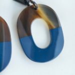 Hermes Isthme Earring Blue /Brown Buffalo Horn Lacquered Wood #RELE-32 - Image 6