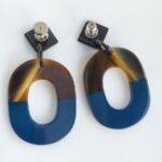 Hermes Isthme Earring Blue /Brown Buffalo Horn Lacquered Wood #RELE-32 - Image 5