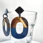 Hermes Isthme Earring Blue /Brown Buffalo Horn Lacquered Wood #RELE-32