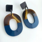 Hermes Isthme Earring Blue /Brown Buffalo Horn Lacquered Wood #RELE-32 - Image 2