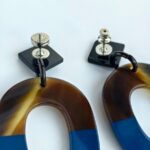 Hermes Isthme Earring Blue /Brown Buffalo Horn Lacquered Wood #RELE-32 - Image 8