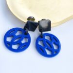 Hermes Hava Earring Small Blue/Black Buffalo Horn Lacquered Wood #RELE-15