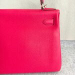 Hermes Kelly 28 Rose Extreme Clemence Leather with Palladium Plated Hardware #REUR-2 - Image 6