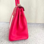 Hermes Kelly 28 Rose Extreme Clemence Leather with Palladium Plated Hardware #REUR-2 - Image 7