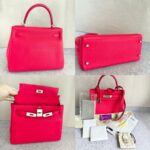 Hermes Kelly 28 Rose Extreme Clemence Leather with Palladium Plated Hardware #REUR-2 - Image 2