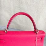 Hermes Kelly 28 Rose Extreme Clemence Leather with Palladium Plated Hardware #REUR-2 - Image 24