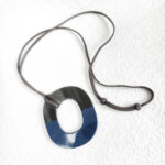 Hermes Isthme Pop Pendant Necklace Black/Blue Buffalo Horn Lacquered Wood #RELE-31
