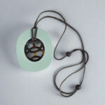 Hermes Lift Pendant Necklace Light Green/Brown Buffalo Horn Lacquered Wood #RELE-28