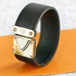 LV Bracelet Black Calf Leather with Silver Hardware #OORC-27