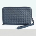Bottega Veneta Wristlet Clutch Bag Navy Blue Nappa Leather with Brunito Finish Hardware #RECK-3
