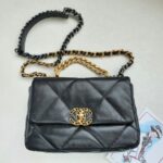 Chanel 19 Flap Bag Black with Lambskin and Gold/Silver/Ruthenium Hardware #OTLE-1