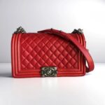 Chanel Boy Medium 28cm Red Calf Leather with Ruthenium Hardware #RESS-1