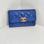 Chanel Card Holder Blue Grained Calfskin with Gold Hardware #REOO-1