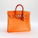 Hermes HAC 32cm Orange Ostrich Skin With Pallaium Plated Hardware #REUR-1