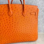 Hermes HAC 32cm Orange Ostrich Skin With Pallaium Plated Hardware #REUR-1 - Image 6
