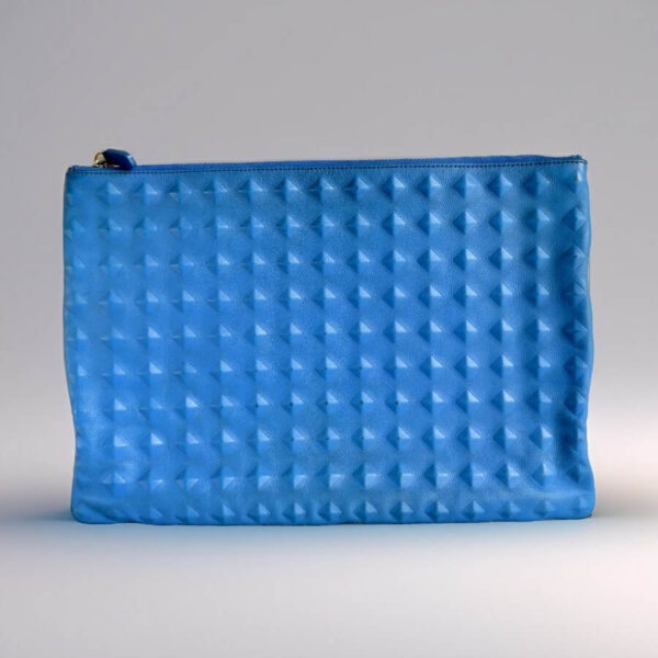 MCM Clutch Blue Leather with Silver Hardware #REYU-1