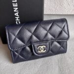 Chanel Card Holder Navy Blue Grained Calfskin with Silver Hardware #RLCR-5