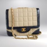 Chanel Vintage Flap Black/beige Calfskin with Patent Leather and Gold Hardware #RECE-3