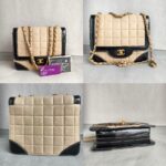 Chanel Vintage Flap Black/beige Calfskin with Patent Leather and Gold Hardware #RECE-3 - Image 2