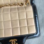 Chanel Vintage Flap Black/beige Calfskin with Patent Leather and Gold Hardware #RECE-3 - Image 4