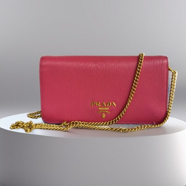 Prada Sling Bag Pink Leather with Gold Hardware #GULLE-6