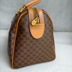 Celine Vintage Macadam Boston Bag Brown Coated Canvas with Leather and Gold Hardware #RLOK-2 - Image 7