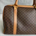 Celine Vintage Macadam Boston Bag Brown Coated Canvas with Leather and Gold Hardware #RLOK-2 - Image 5